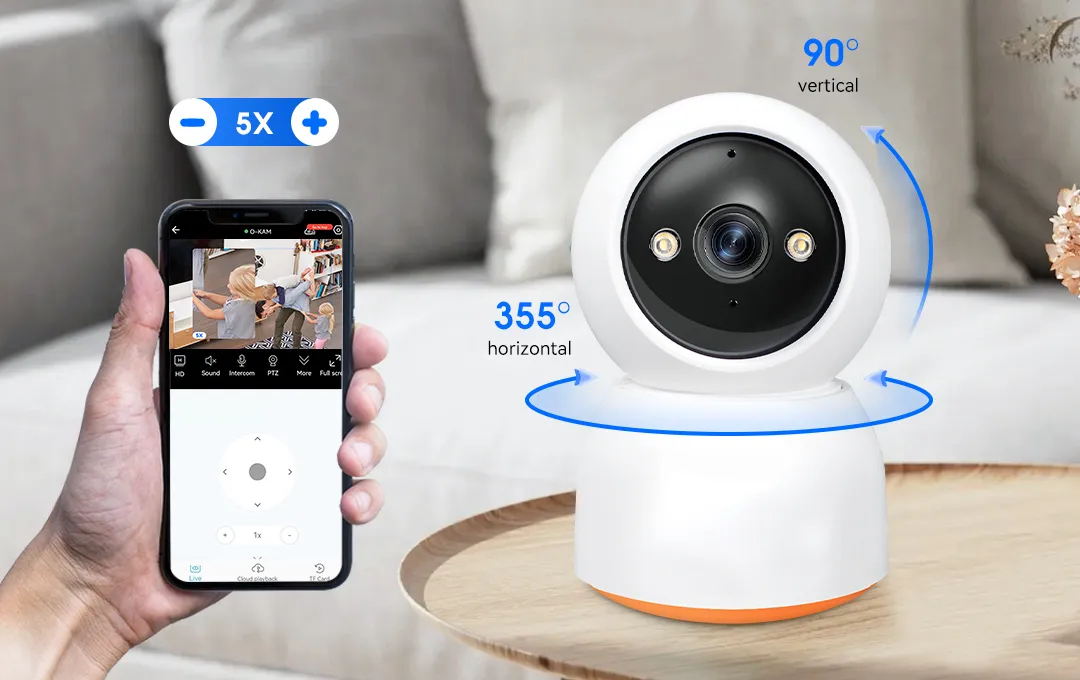 wifi camera P211A have 355 degrees horizontal rotate and 90 degrees vertical rotate, also 5x digital zoom